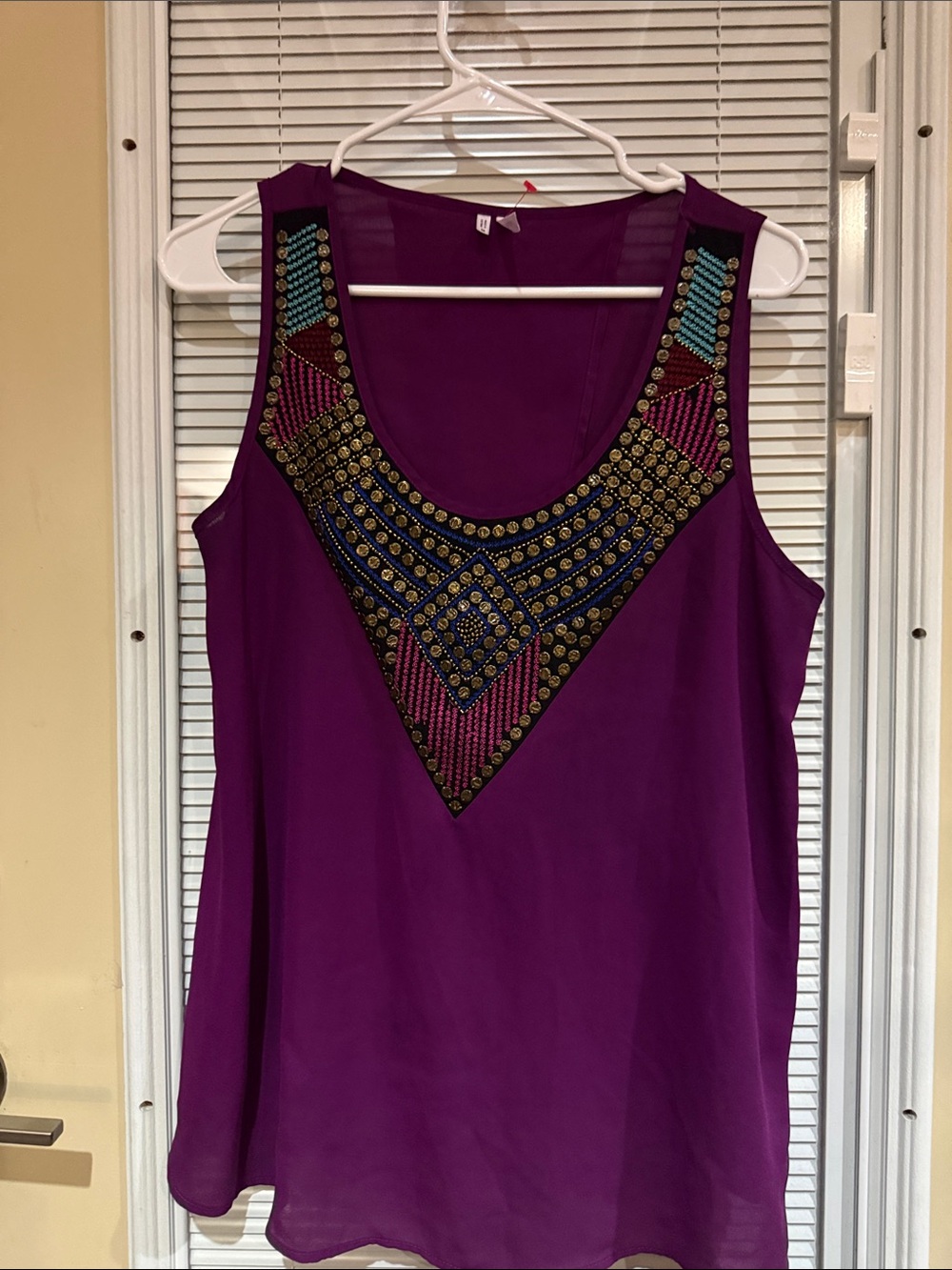 Studio Y Purple Sleeveless Top with Beaded Neckline